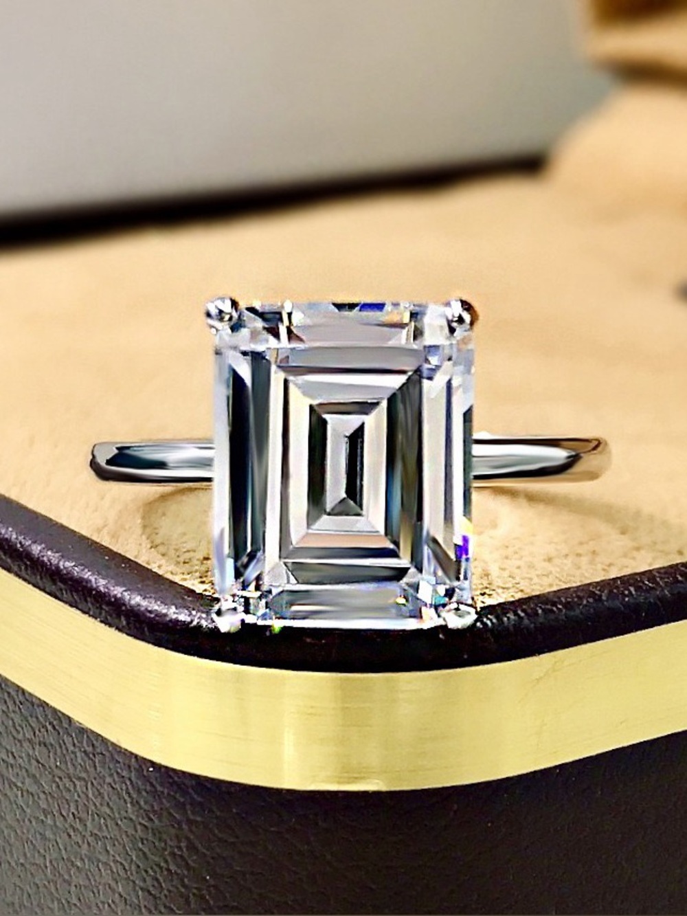 Brand New S925 Sterling Silver Emerald Cut Solitaire Statement Ring